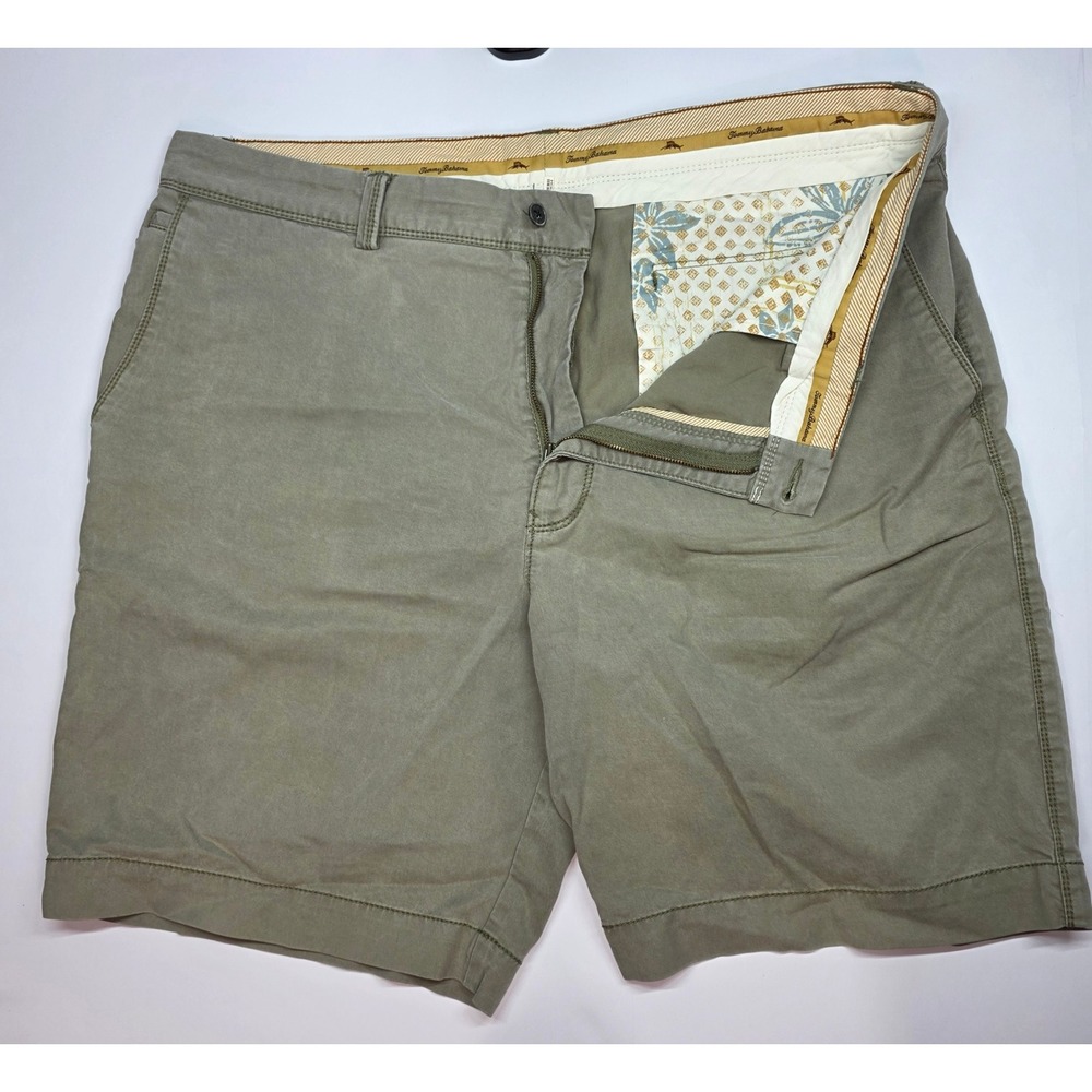 Tommy Bahama Boracay Shorts Mens 38 Olive Green Cotton Tencel Stretch Chino